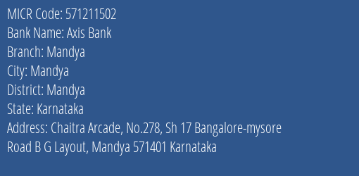 Axis Bank Mandya MICR Code