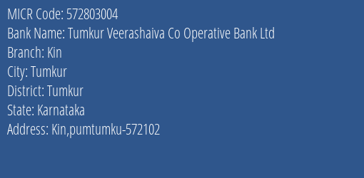 Tumkur Veerashaiva Co Operative Bank Ltd Kin MICR Code