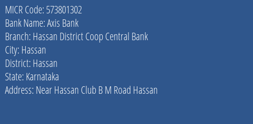 Hassan District Coop Central Bank B M Road MICR Code
