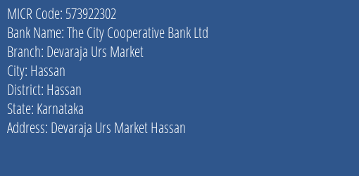 The City Cooperative Bank Ltd Devaraja Urs Market MICR Code