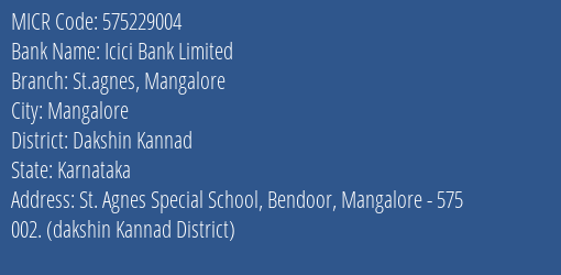 Icici Bank Limited St.agnes Mangalore MICR Code
