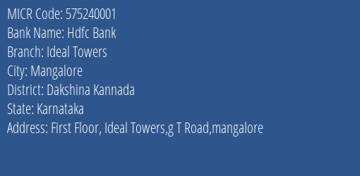 Hdfc Bank Ideal Towers MICR Code