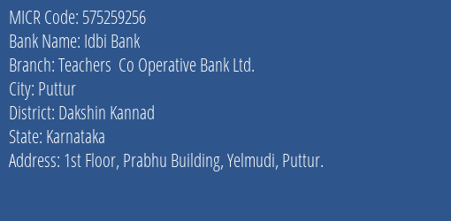 Teachers Co Operative Bank Ltd Yelmudi MICR Code