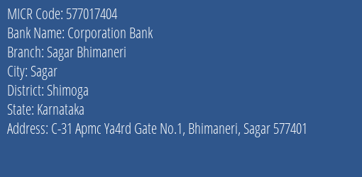 Corporation Bank Sagar Bhimaneri MICR Code