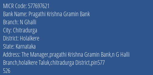 Pragathi Krishna Gramin Bank N Ghalli MICR Code