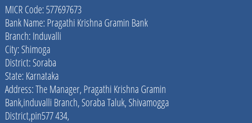 Pragathi Krishna Gramin Bank Induvalli MICR Code