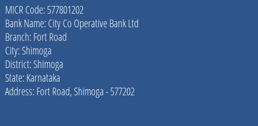 City Co Operative Bank Ltd Fort Road MICR Code