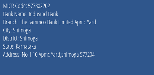 The Sammco Bank Limited Apmc Yard MICR Code
