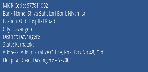 Shiva Sahakari Bank Niyamita Old Hospital Road MICR Code