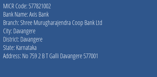 Shree Murugharajendra Coop Bank Ltd Davangere MICR Code