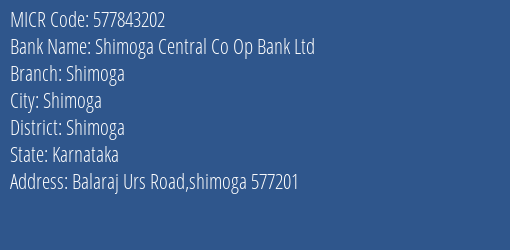 Shimoga Central Co Op Bank Ltd Shimoga MICR Code