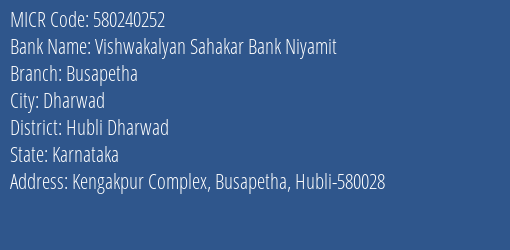 Vishwakalyan Sahakar Bank Niyamit Busapetha MICR Code