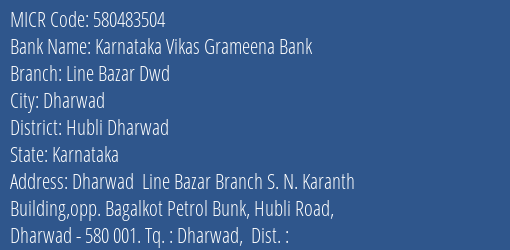 Karnataka Vikas Grameena Bank Line Bazar Dwd MICR Code