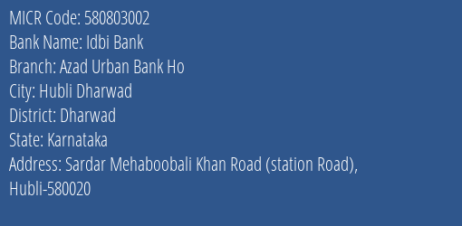 Azad Urban Bank Ho Station Road MICR Code