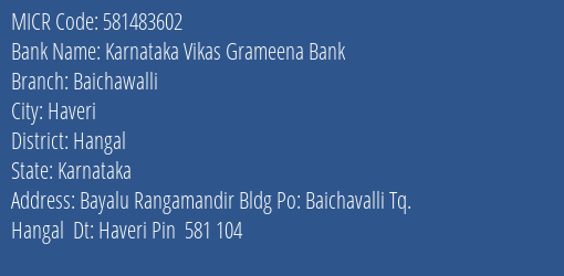 Karnataka Vikas Grameena Bank Haliyal Branch Address Details and MICR Code 581483602