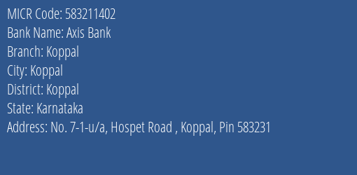 Axis Bank Koppal MICR Code