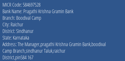 Pragathi Krishna Gramin Bank Boodival Camp MICR Code