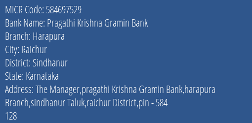 Pragathi Krishna Gramin Bank Harapura MICR Code