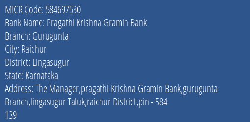 Pragathi Krishna Gramin Bank Gurugunta MICR Code