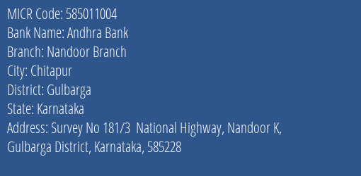 Andhra Bank Nandoor Branch MICR Code