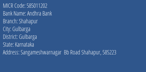 Andhra Bank Shahapur MICR Code