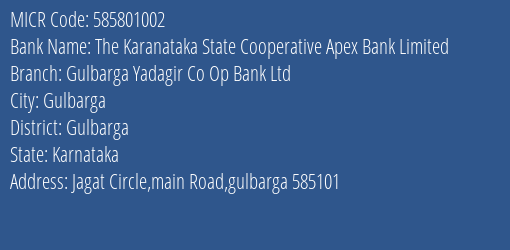 Gulbarga Yadagir Co Op Bank Ltd Gulbarga MICR Code