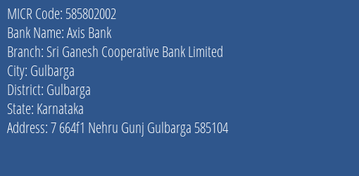 Sri Ganesh Cooperative Bank Limited Gulbarga MICR Code