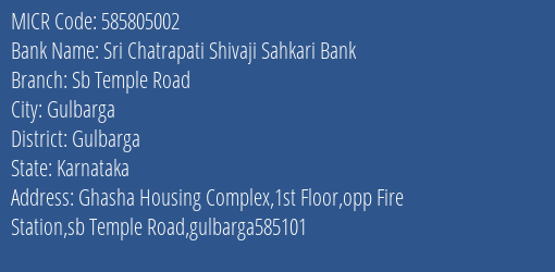 Sri Chatrapati Shivaji Sahkari Bank Sb Temple Road MICR Code