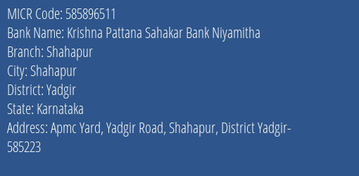 Krishna Pattana Sahakar Bank Niyamitha Shahapur MICR Code