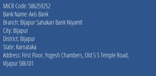 Bijapur Sahakari Bank Niyamit Yogesh Chambers Old S S Temple Road MICR Code