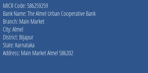 The Almel Urban Cooperative Bank Main Market MICR Code