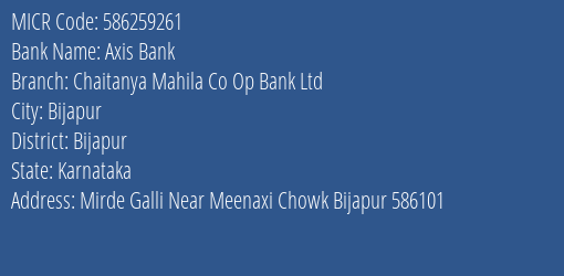 Chaitanya Mahila Co Op Bank Ltd Bijapur MICR Code