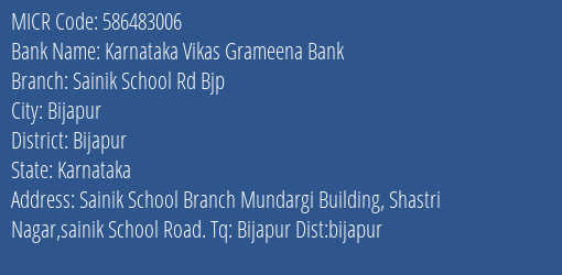 Karnataka Vikas Grameena Bank Sainik School Rd Bjp MICR Code