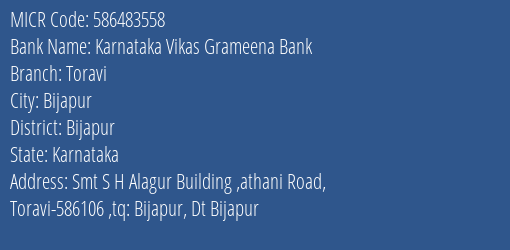 Karnataka Vikas Grameena Bank Toravi MICR Code