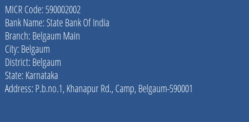 State Bank Of India Belgaum Main MICR Code