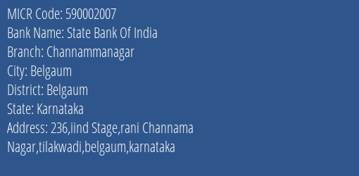 State Bank Of India Channammanagar MICR Code
