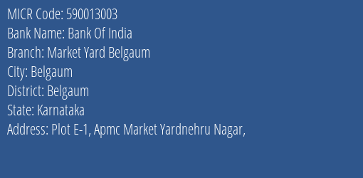Bank Of India Market Yard Belgaum MICR Code