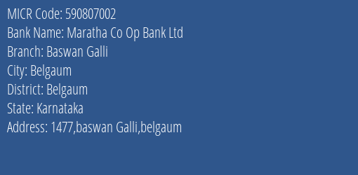 Maratha Co Op Bank Ltd Baswan Galli MICR Code