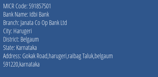 Janata Co Op Bank Ltd Raibag MICR Code