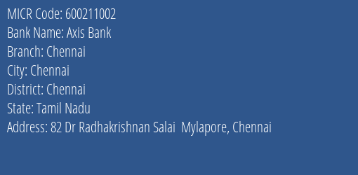 Axis Bank Chennai MICR Code