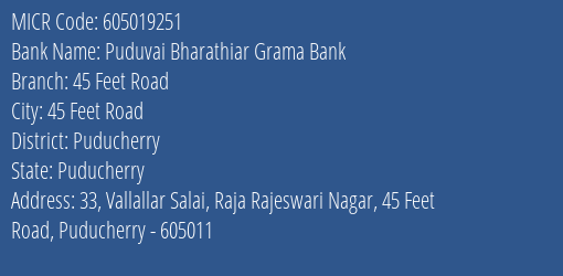 Puduvai Bharathiar Grama Bank Karikalampakkam MICR Code