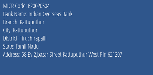 Indian Overseas Bank Kattuputhur MICR Code