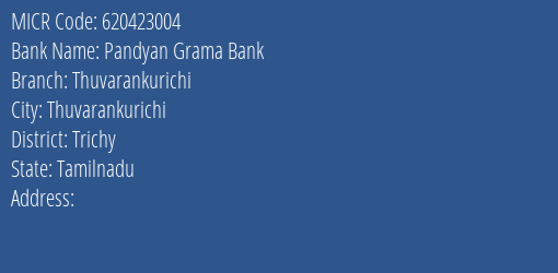 Pandyan Grama Bank Thuvarankurichi MICR Code