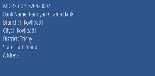 Pandyan Grama Bank I. Kovilpatti MICR Code
