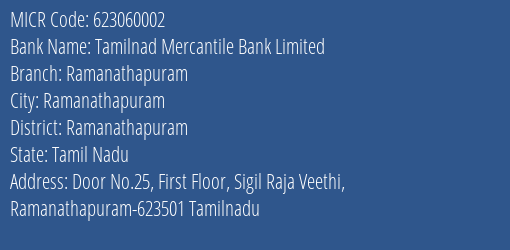 Tamilnad Mercantile Bank Limited Ramanathapuram MICR Code