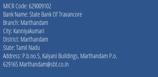 State Bank Of Travancore Marthandam MICR Code