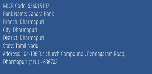 Canara Bank Dharmapuri MICR Code