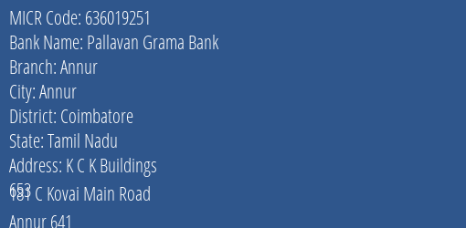 Pallavan Grama Bank Devanurpudur Branch Address Details and MICR Code 636019251