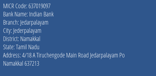 Indian Bank Jedarpalayam MICR Code