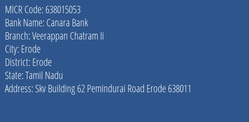 Canara Bank Veerappan Chatram Ii Branch Address Details and MICR Code 638015053